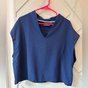 Women's Anthropologie Maeve Navy Blue Boxy Cap Sleeve top sz XL